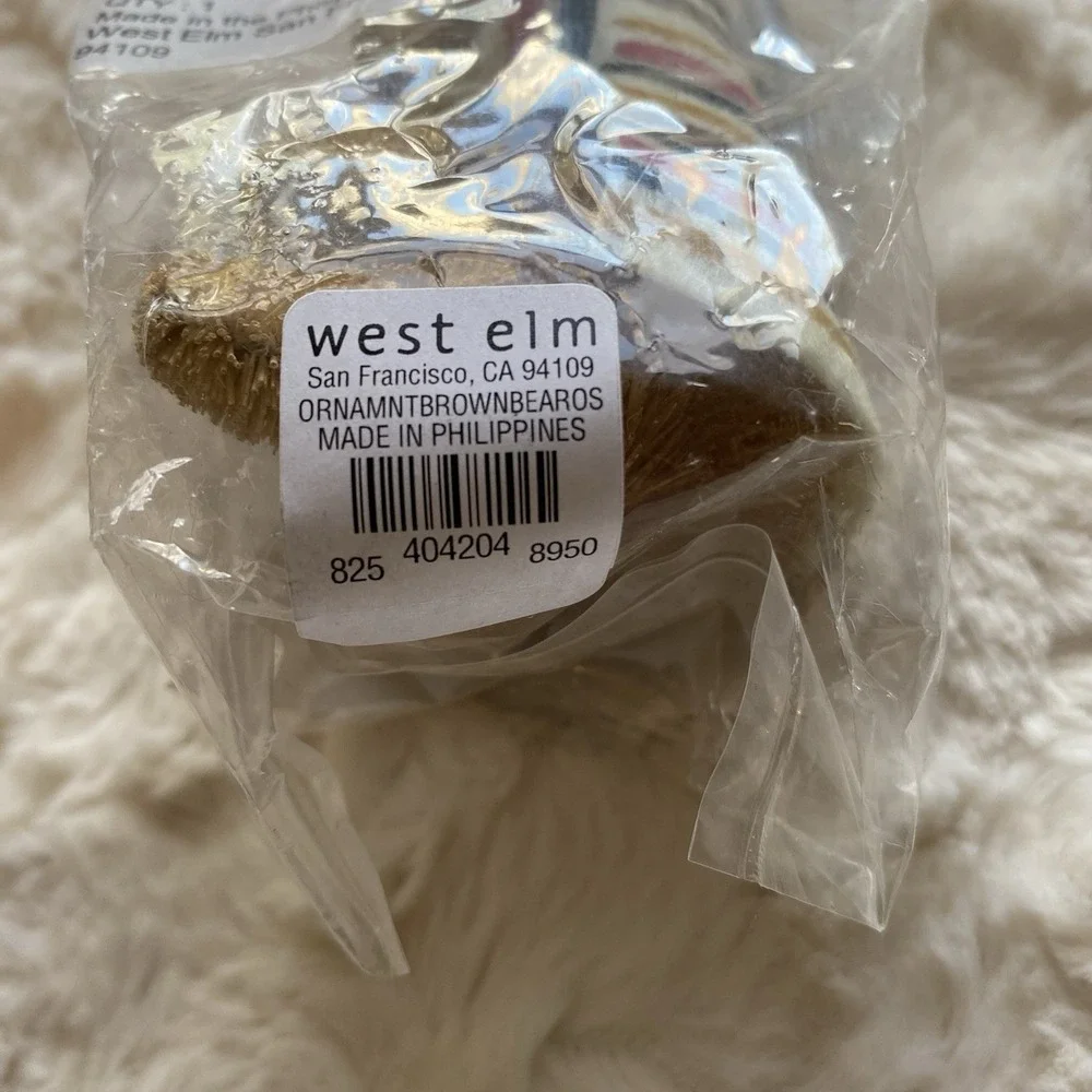 West Elm Bottle Brush Brown Bear Christmas Ornament Brand‎ New